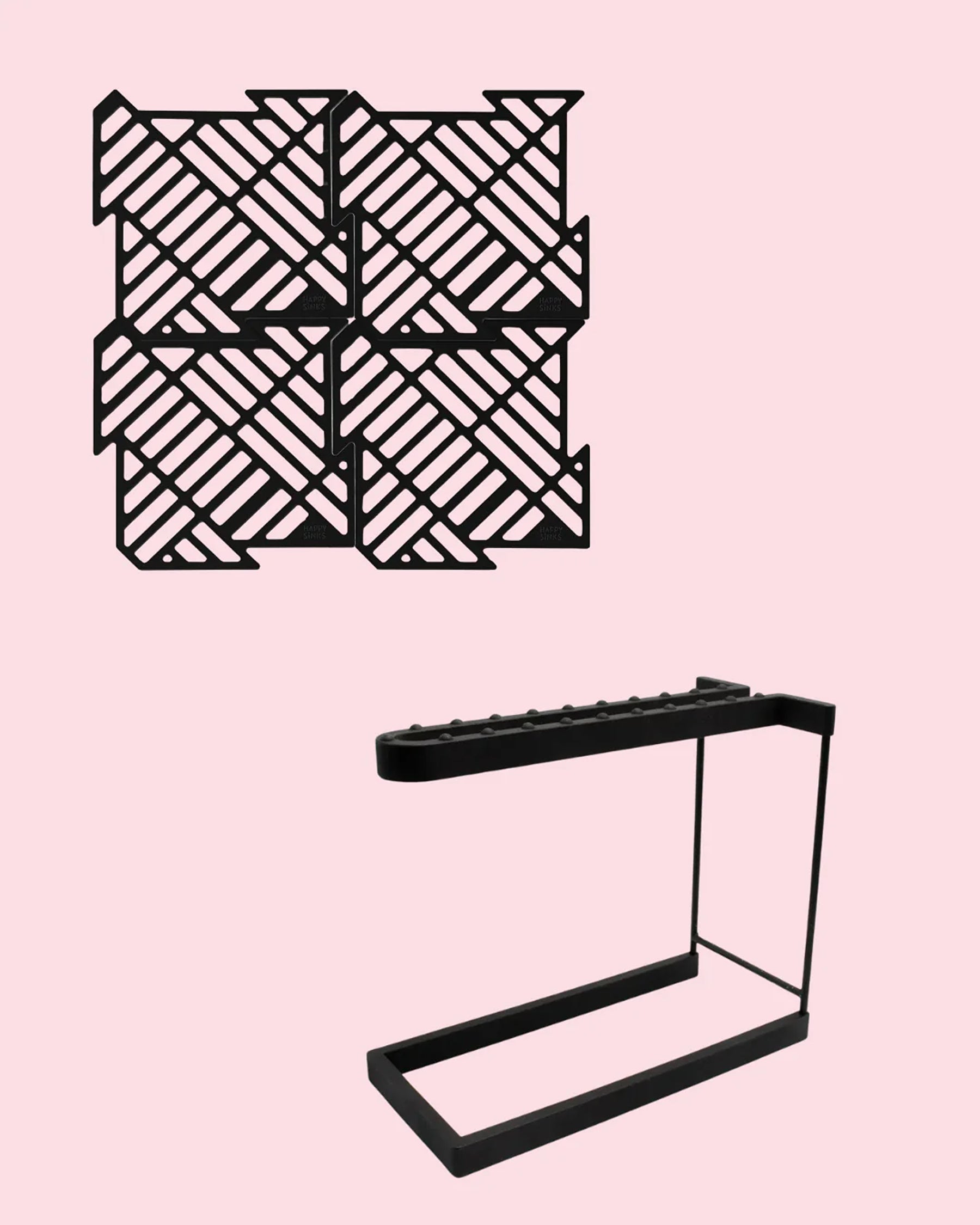Kitchen Set - Wine Glass Rack & 4 Sink Mats