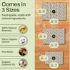 Beeswax food wraps in three sizes made from natural ingredients, including organic cotton and coconut oil.